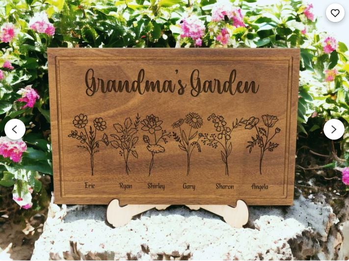 Grandma’s Garden Birth Flower Sign – Personalized Wooden Board with Grandchildren’s Names