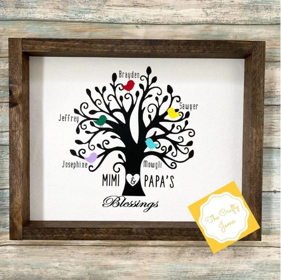 Personalized Grandparents Family Tree Sign – Custom Canvas with Children & Grandchildren’s Names