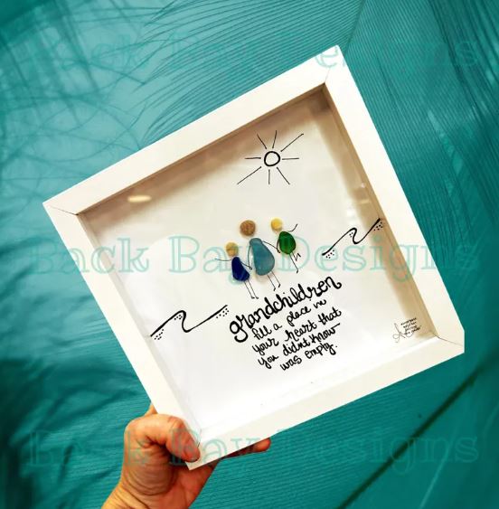 Grandchildren Sea Glass Art – Handmade Pebble Family Picture Frame Gift