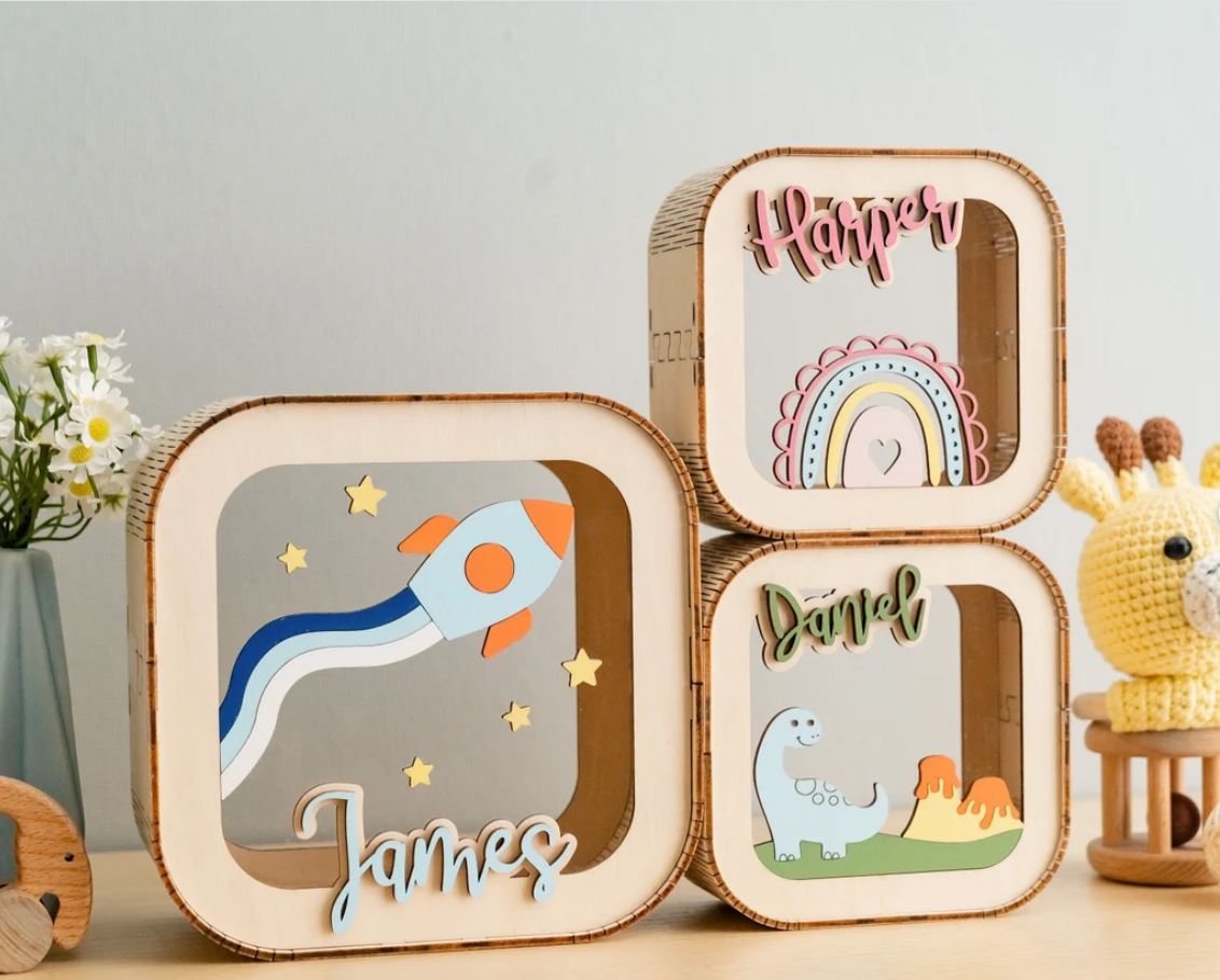 Personalised Wooden Piggy Bank with Name | Custom Coin Bank for Kids & Toddlers UK