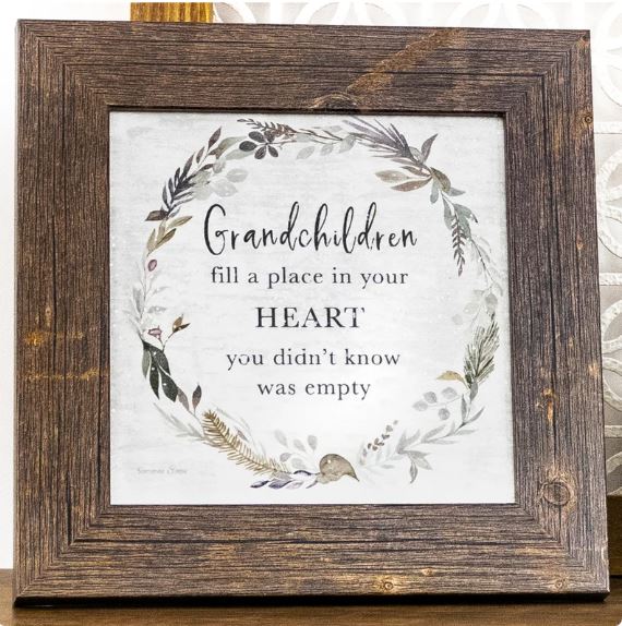 Grandchildren Fill Your Heart Wall Art – Rustic Wreath Framed Print, Grandparent Gift Home Décor