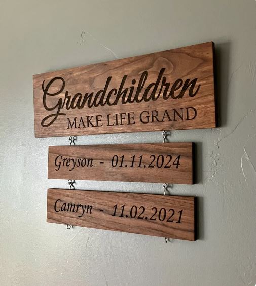 Personalized Grandparent Sign – Wooden Grandchildren Birthday Plaque with Names & Dates