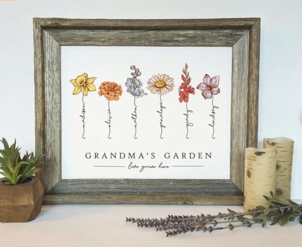 Grandma’s Garden Birth Flower Print – Personalized Gift from Grandchildren, Custom Wall Art for Mom & Nana