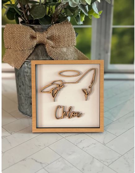 Dog Ears Framed Art – Personalized Pet Memorial Sign, Custom Dog Ear Line Drawing 3D Wood Keepsake