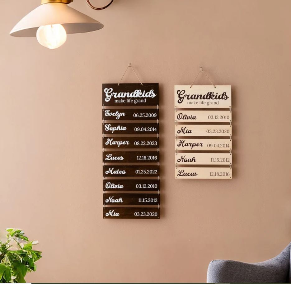 Personalised Wooden Grandchildren Sign – Custom Name Plaque | Christmas Gift for Grandma & Family Home Decor