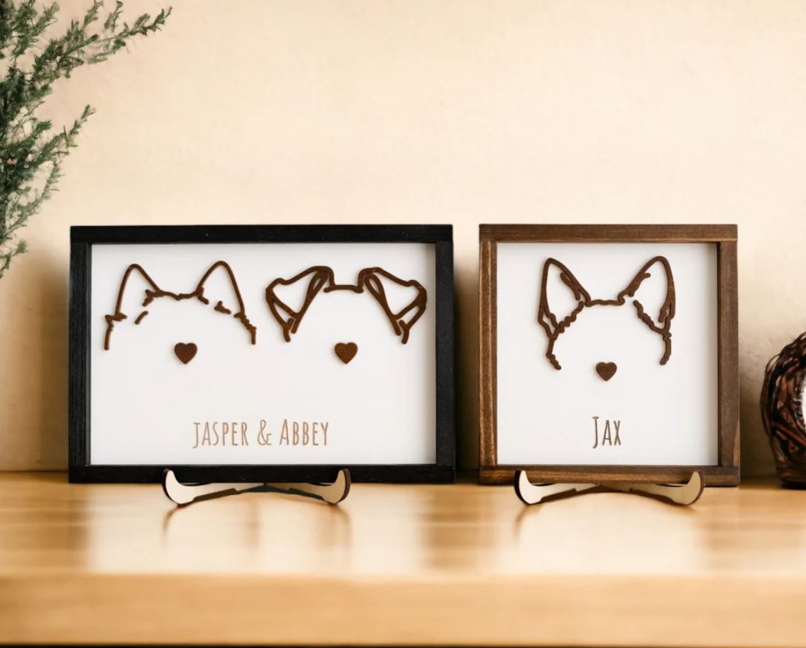 Personalised Dog Ear Sign | Custom Pet Portrait Wooden Plaque | Unique Pet Loss Gift & Dog Lover Home Decor