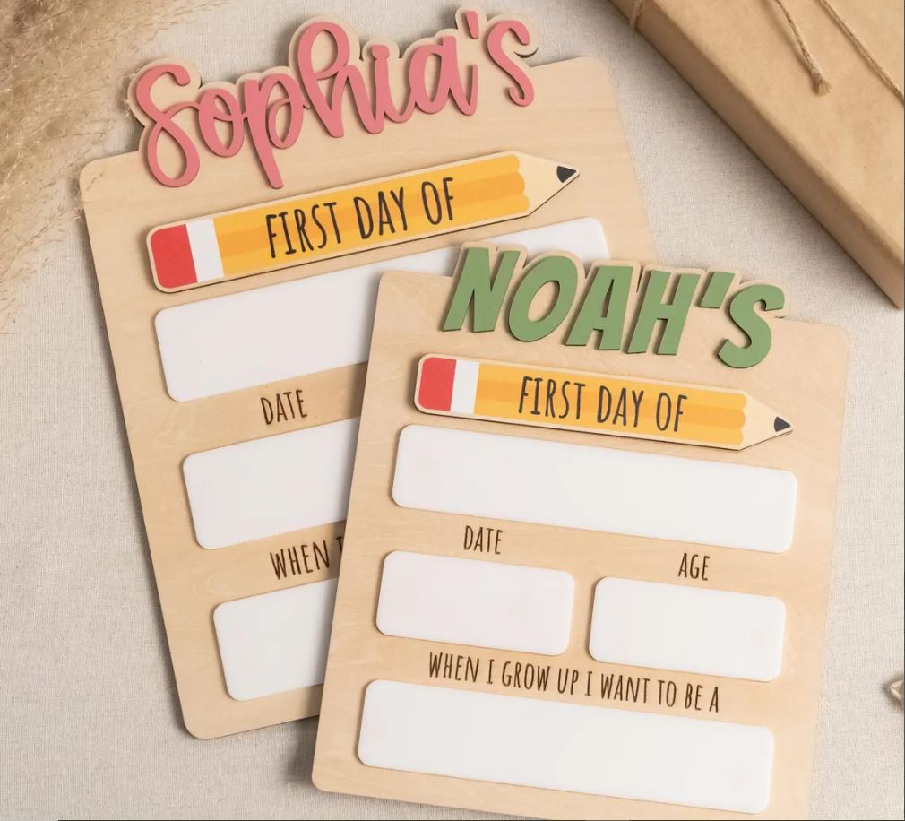 Personalised First Day of School Sign | Reusable Back to School Board with Interchangeable Names