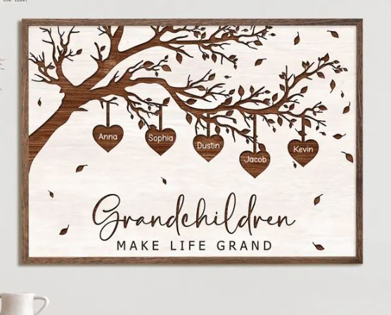 Personalized Grandma Canvas Poster – Grandchildren Family Tree Sign, Custom Names Wall Art Gift