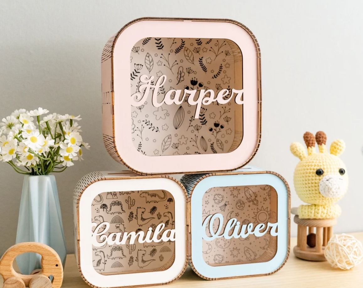 Personalised Wooden Piggy Bank with Name | Custom Money Box Gift for Kids & Toddlers